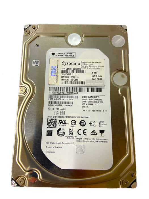 00FN228 I IBM 00FN229 00FN232 6TB 3.5" Near Line SAS 7.2K 12Gb/s HS Hard Drive