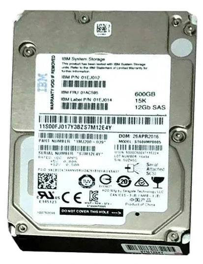 01AC595 01EJ012 01EJ014 IBM 600GB 15000RPM 12Gbps 2.5" SAS Hard Drive For V5000