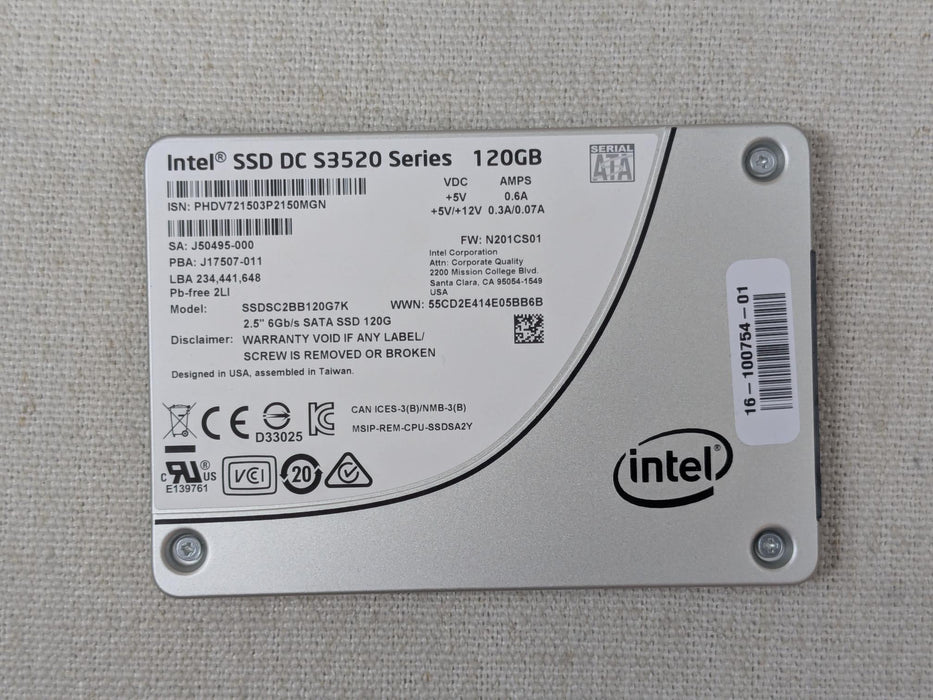 Intel DC S3520 Series SSDSC2BB120G7K Cisco 120GB 6Gb/s 2.5” SATA SSD