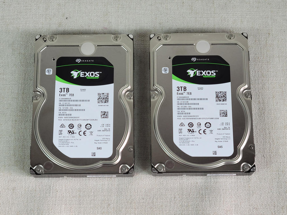 Lot of 2x Seagate ST3000NM0035 3TB 7.2k 12Gb/s 3.5” SAS Hard Drive SED