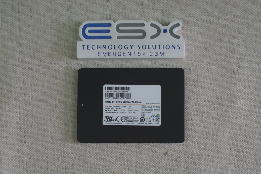 Samsung MZ-7LH1T90 PM883 1.92TB 6Gb/s 2.5” SATA SSD MZ7LH1T9HMLT