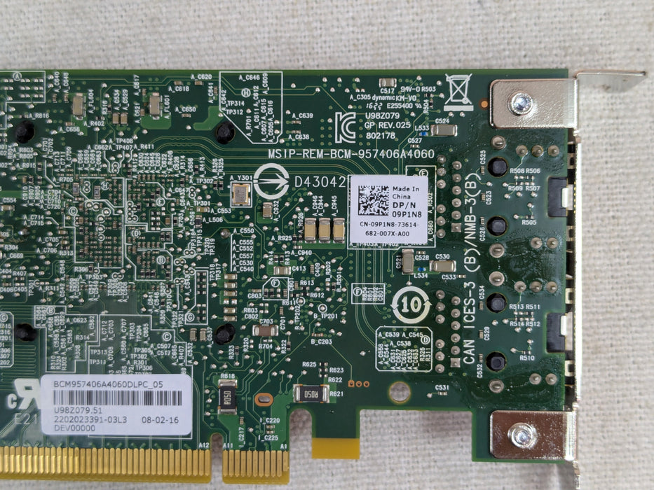 Dell 9P1N8 Broadcom 57406 Dual Port 10GBASE-T RJ45 Network Adapter LP