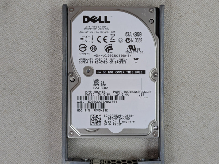 Dell P252M 300GB 10k 6Gb/s 2.5" SAS Hard Drive HUC103030CSS600 w/ 12G Tray