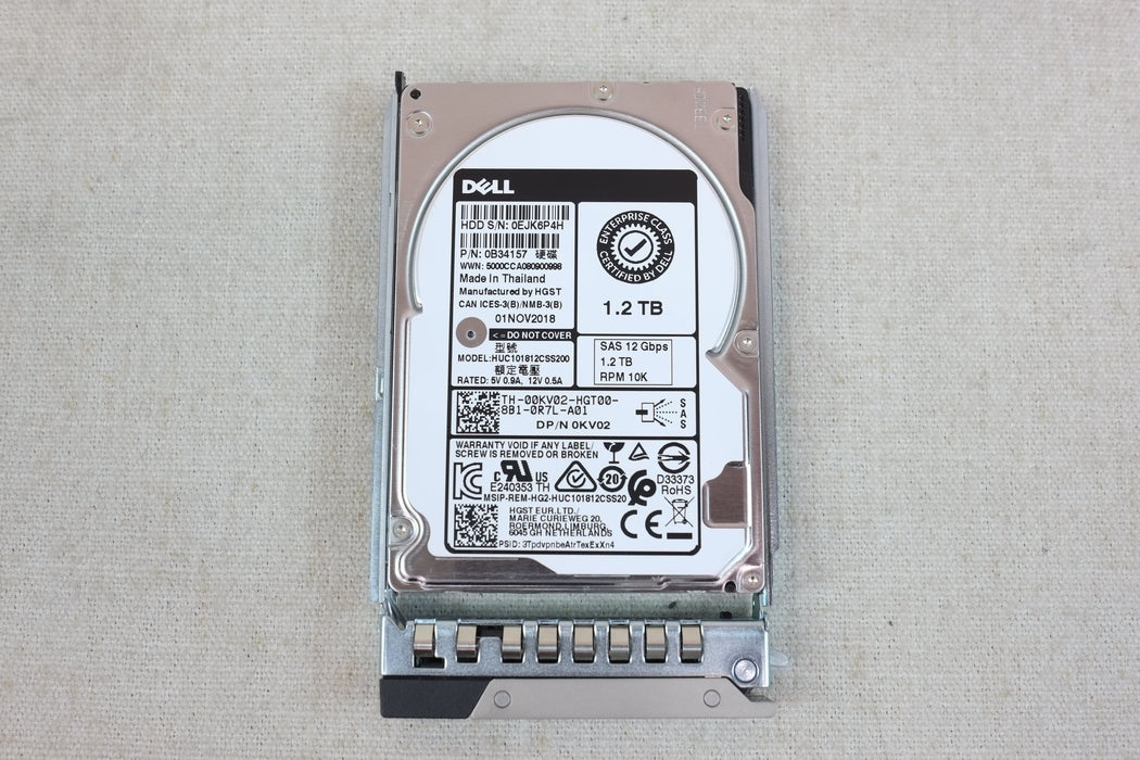 Dell 0KV02 1.2TB 10k 12Gb/s 2.5” SAS Hard Drive HGST HUC101812CSS200 w/ 14G Tray