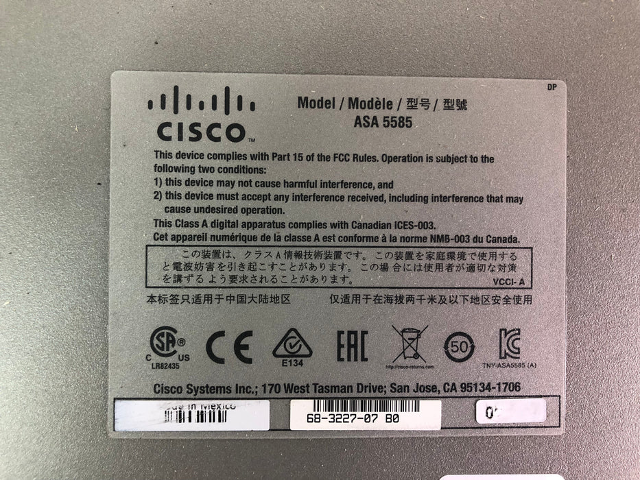Cisco ASA 5585-X Adaptive Security Appliance 2x SFR SSP-10, RMK, No PSU
