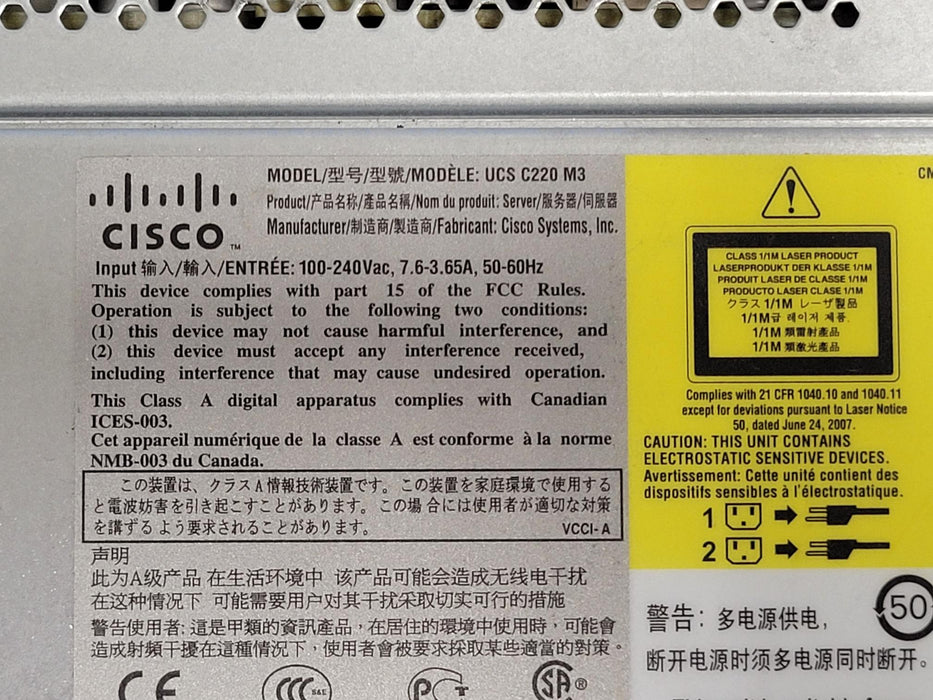 Cisco UCSC-C220-M3 1U Server 2x 8 Core E5-2650 2.0GHz 32GB RAM 2x 1TB HDDs