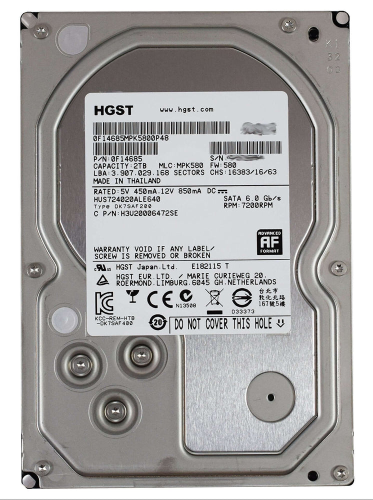 0F14685 HUS724020ALE640 HGST 2TB 7.2K RPM 6Gb/s 3.5" SATA Hard Drive