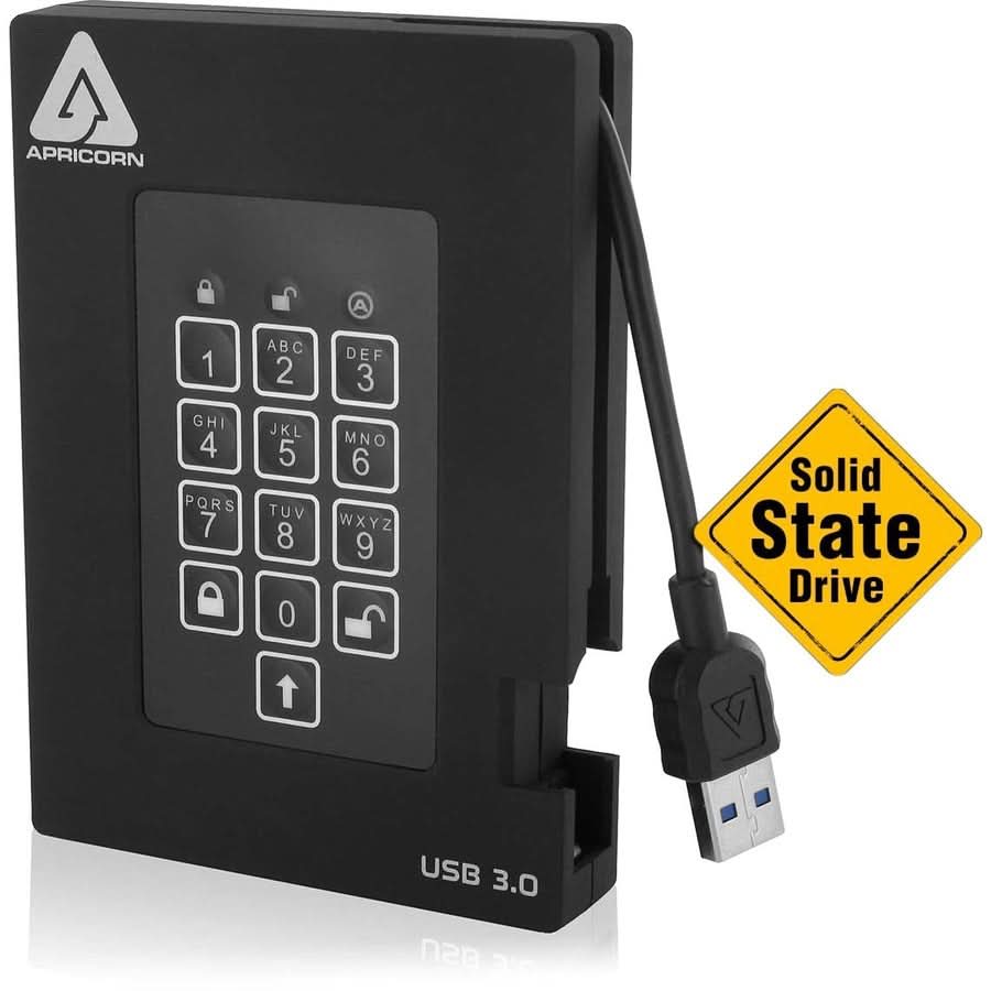 Apricorn Aegis Padlock Fortress A25-3PL256-S2000F 2TB USB 3.0 2.5in Black External Solid State Drive