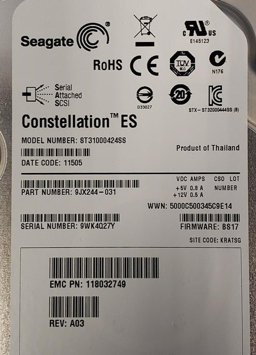 Lot of 16 Seagate Constellation ES 1TB 7.2K 3.5" SAS HDD ST31000424SS 9JX244-031
