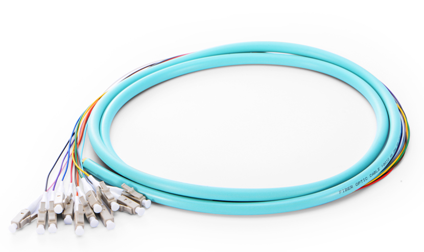 LC UPC 12 Fibers OM4 Multimode Bunch PVC (OFNR) 0.9mm Fiber Optic Pigtail
