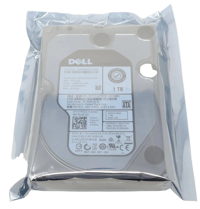 1F0DG Dell 1TB 7.2K 6Gbps 128MB 3.5" SATA Hard Drive WD1004FBYZ