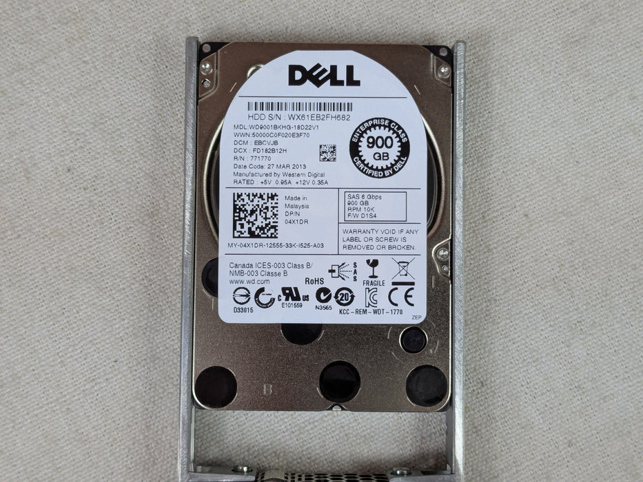 Dell 4X1DR 900GB 10k 6Gb/s 2.5" SAS Hard Drive w/ Tray WD9001BKHG