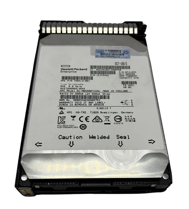 HP MB6000FEDAU Midline 6TB 6G SAS 7.2k 3.5Inch Hdd | USED