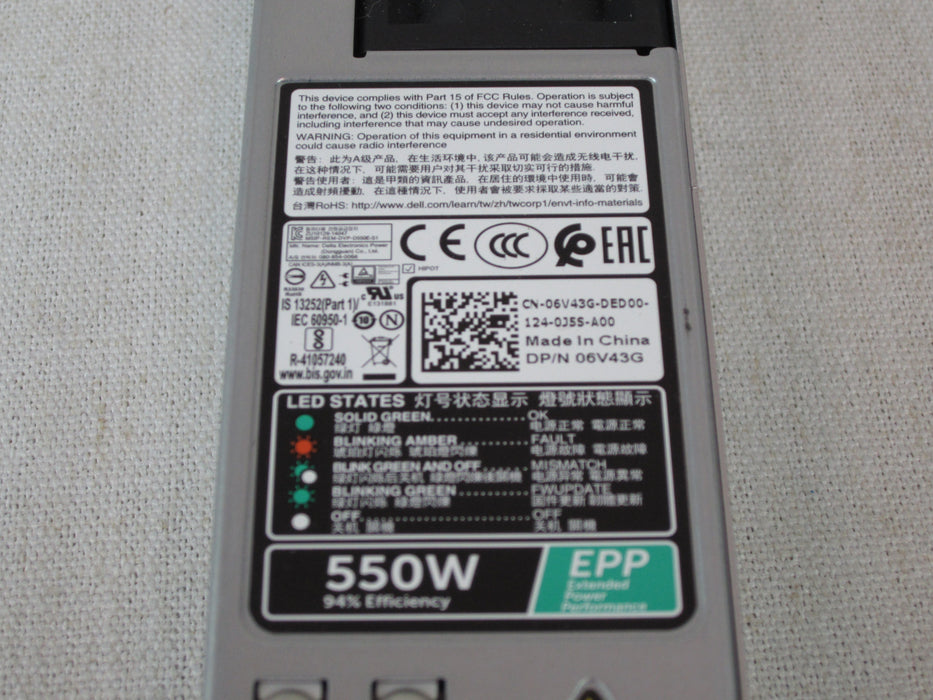 Dell 6V43G 550W 80 Plus Platinum Power Supply Module 13G/14G