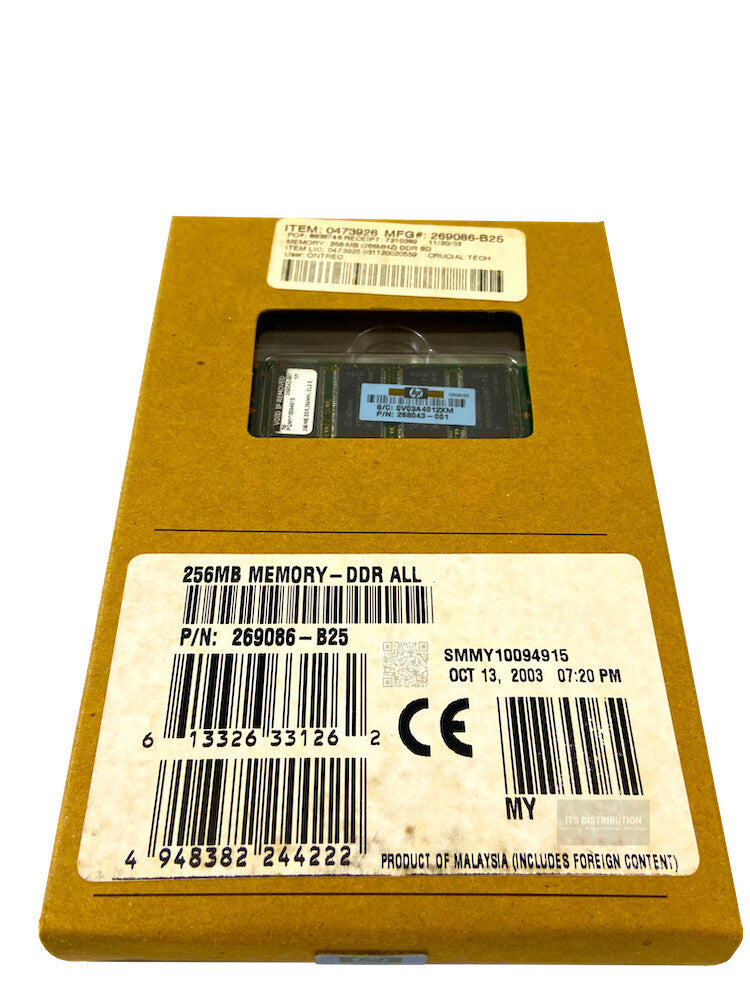 269086-B25 I GENUINE HP 256MB DDR SDRAM Memory Module BRAND NEW