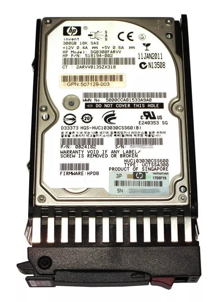 HP 518011-002 Dual Port 300GB 10k 6G Sff SAS Ent Hdd | USED