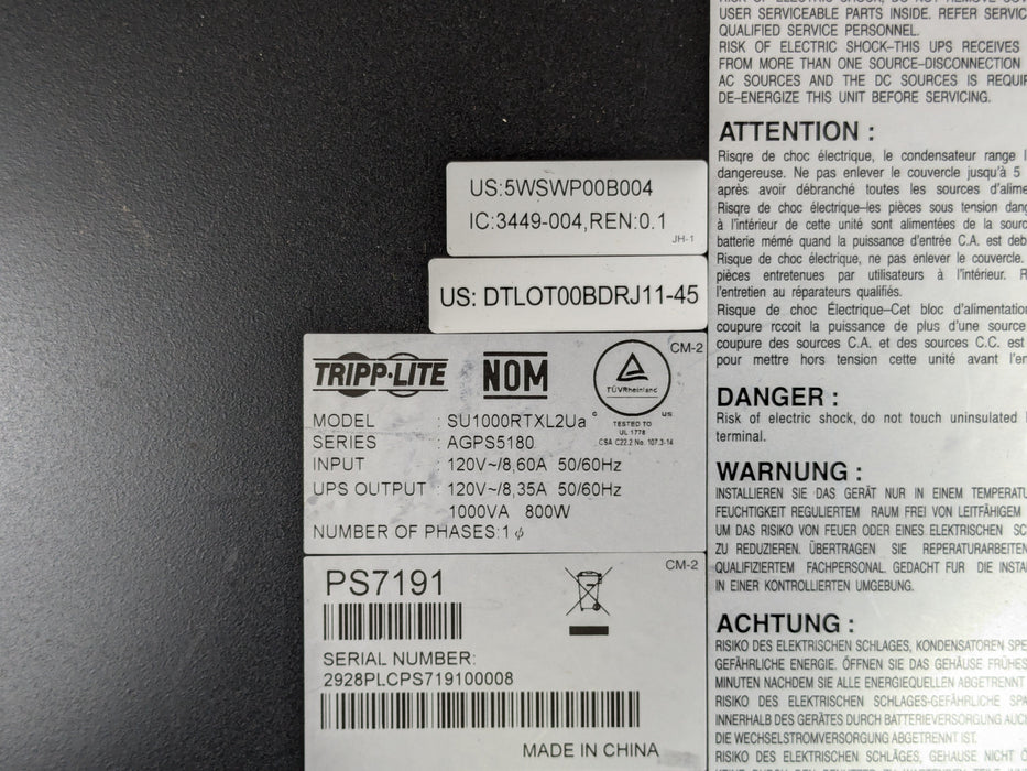 Tripp Lite SU1000RTXL2UA SmartOnline 120V 1kVA 800W Double-Conversion UPS