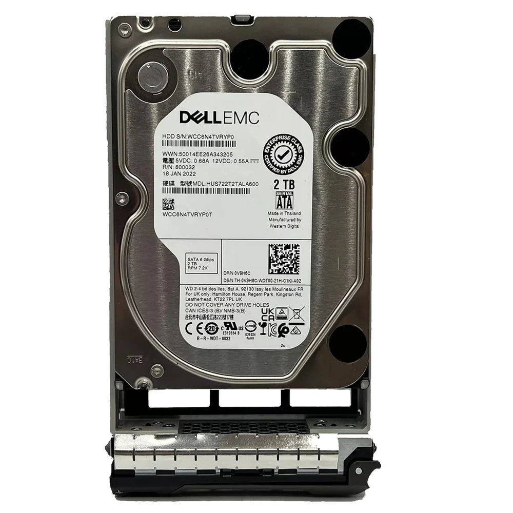 Dell V9H6C 2TB 7.2K SATA-6Gbps 128MB 512n 3.5" Hard Drive with 13G Tray | USED