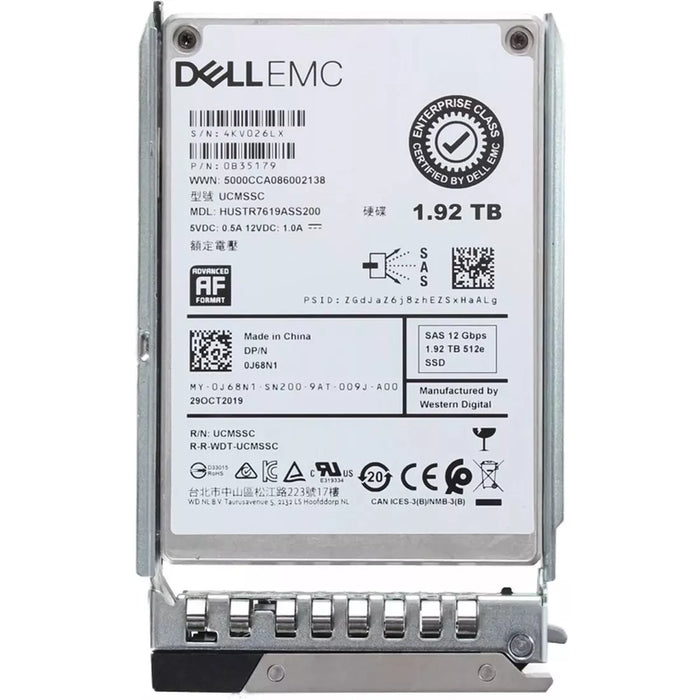 Dell J68N1 1.92TB SAS-12Gbps Read Intensive 1DWPD 2.5Inch SSD | USED
