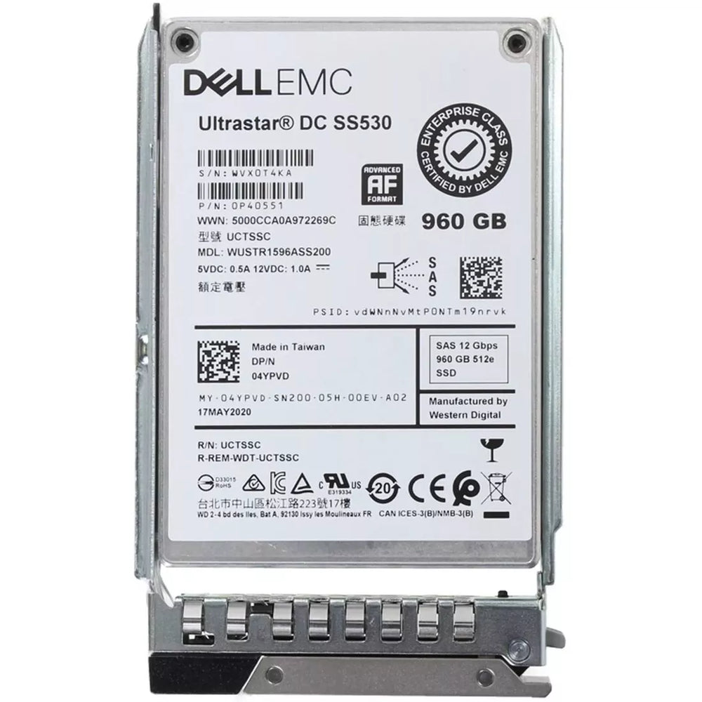 Dell 4YPVD 960Gb SAS-12Gbps Read Intensive 1DWPD 2.5in Hot-plug SSD New | USED