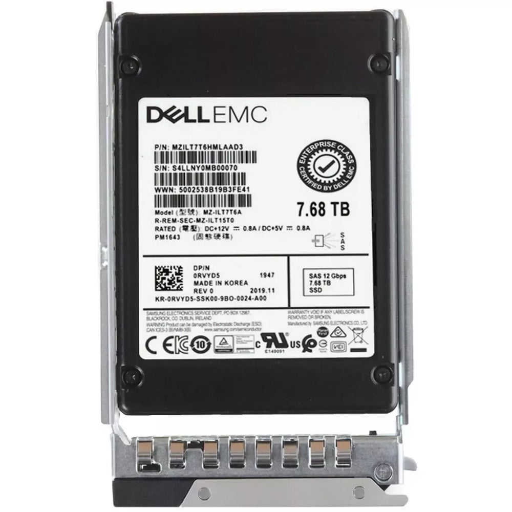 Dell 0RVYD5 7.68TB SAS-12Gbps Read Intensive 1DWPD 2.5-Inch Hot Plug SSD | USED