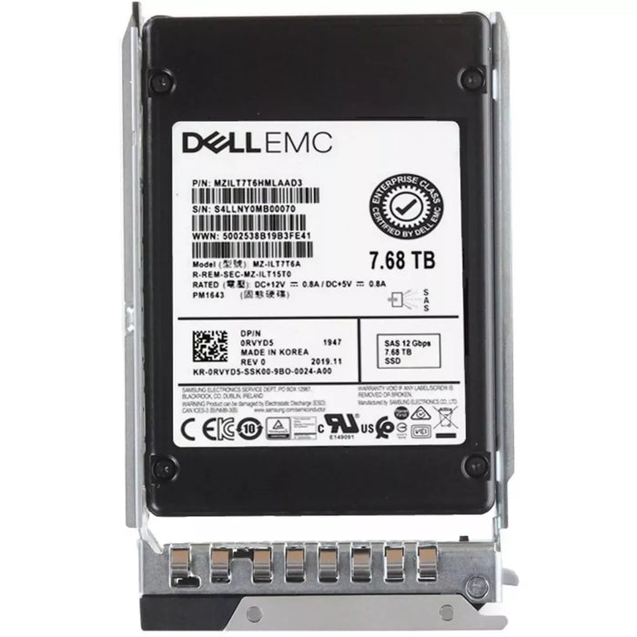 Dell 0RVYD5 7.68TB SAS-12Gbps Read Intensive 1DWPD 2.5-Inch Hot Plug SSD | USED