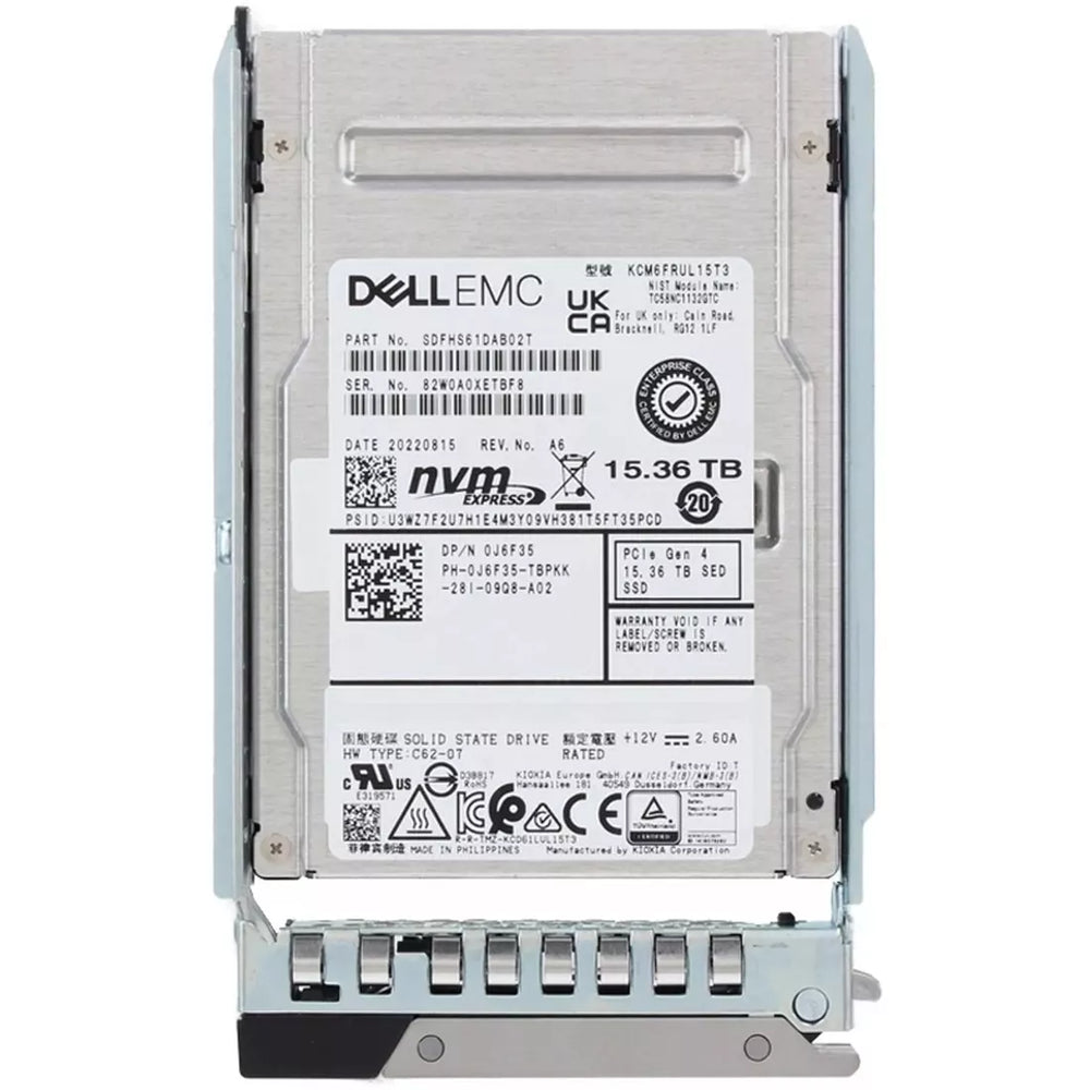 Dell J6F35 15.36TB SED FIPS 2.5Inch U.2 PCIe Gen4.0 x4 NVMe SSD | USED