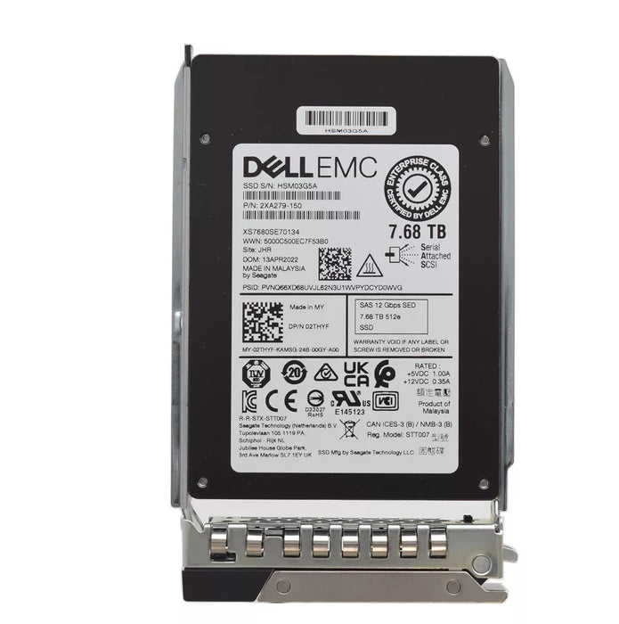 Dell 2THYF 7.68Tb SED SAS-12Gbps Read Intensive 1DWPD 2.5Inch SSD | USED