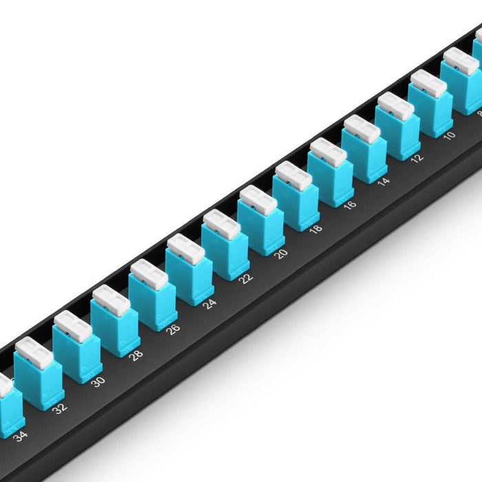 FHU 1U 19'' Fiber Adapter Panel, 48 Fibers OM4 MultiMode, 24x LC UPC Duplex (Aqua) Adapter, Ceramic Sleeve