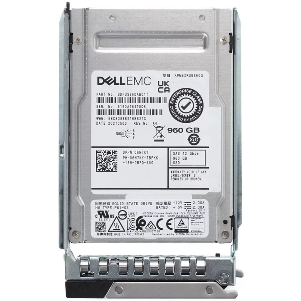 Dell 6N7KY 960Gb SAS-12Gbps Read Intensive 1DWPD 2.5in Hot-Plug SSD New | USED