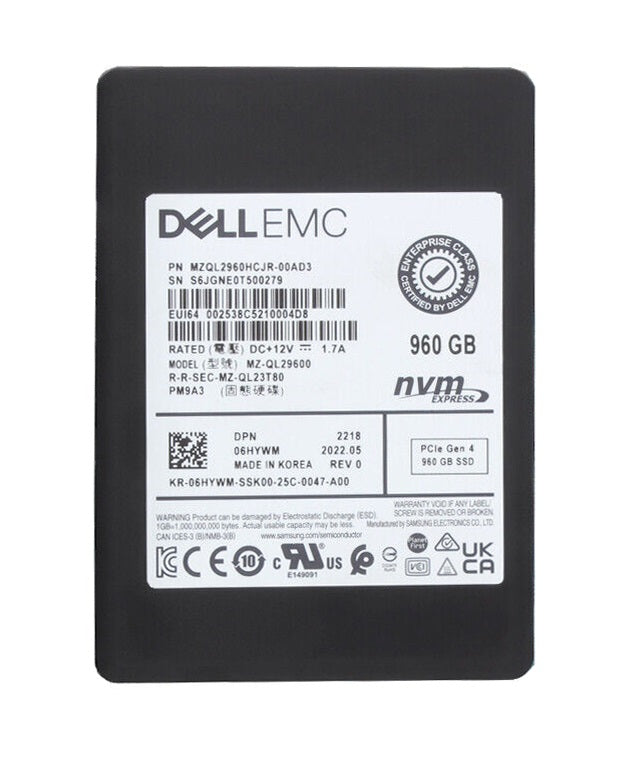 Samsung PM9A3 MZQL2960HCJR-00AD3 960GB 2.5inch U.2 PCIe Gen4.0 X4 (NVMe) SSD | USED