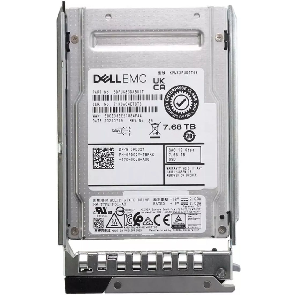 Dell PD02Y 7.68TB SAS-12Gbps Read Intensive 1DWPD 2.5-Inch Hot Plug SSD | USED