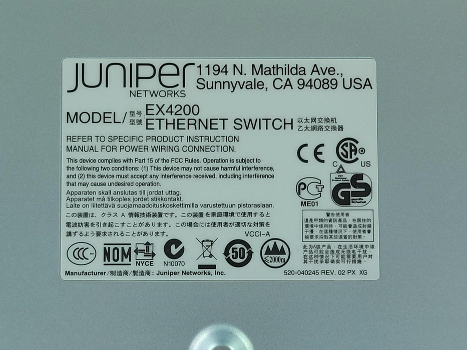 Juniper EX4200-24PX 24 Port PoE Gigabit Ethernet Switch EX-UM-4SFP No PSU