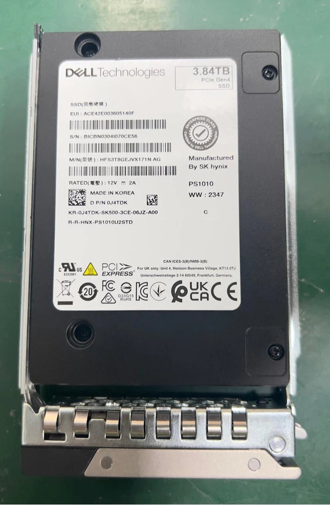 Dell J4TDK 3.84TB PCIe Gen4 NVMe RI U.2 2.5in SSD with Carrier | USED