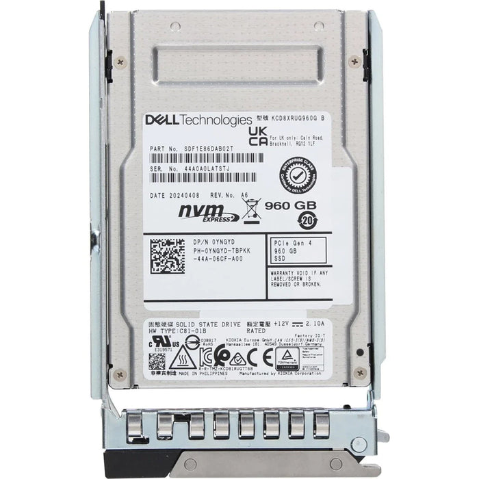 Dell YNGYD 960GB DC PCIe Gen4 NVMe RI U.2 2.5in SSD with Carrier | USED