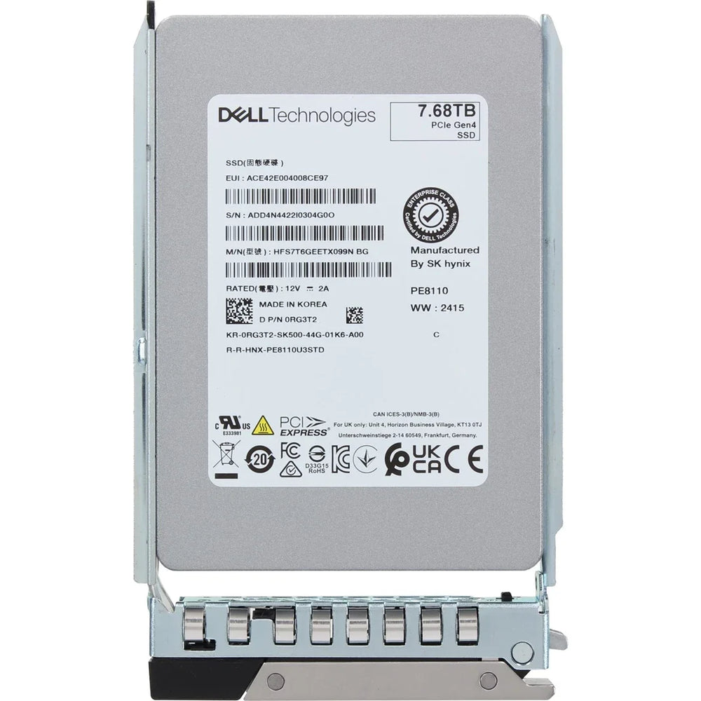 Dell RG3T2 7.68Tb PCIe Gen4 NVMe U.2 2.5Inch Read Intensive SSD | USED