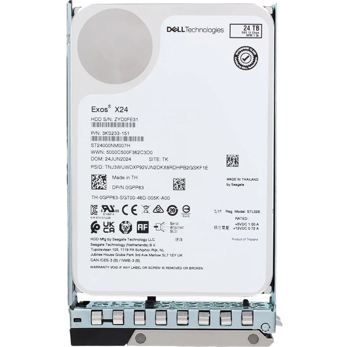 Dell GPP63 24TB 7.2K SAS-12Gbps 512e 512MB 3.5inch Hot-Plug Hard Drive With Tray | USED