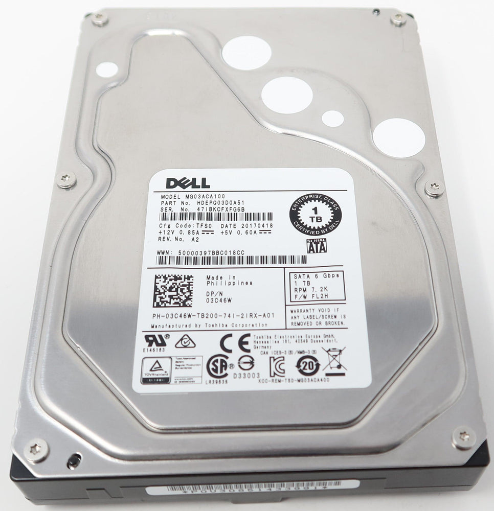 Toshiba MG03ACA100 Dell 1TB 7200RPM 6Gbps 3.5" SATA Hard Drive