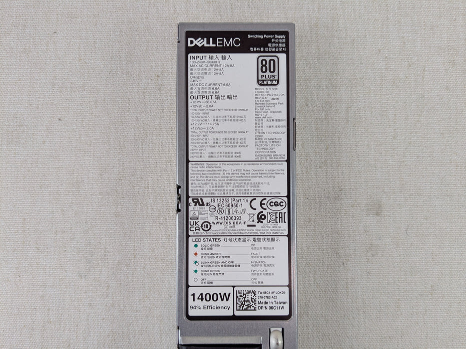Dell 6C11W 1400W Platinum Mixed Mode Power Supply Module R650 R750 R660 R760