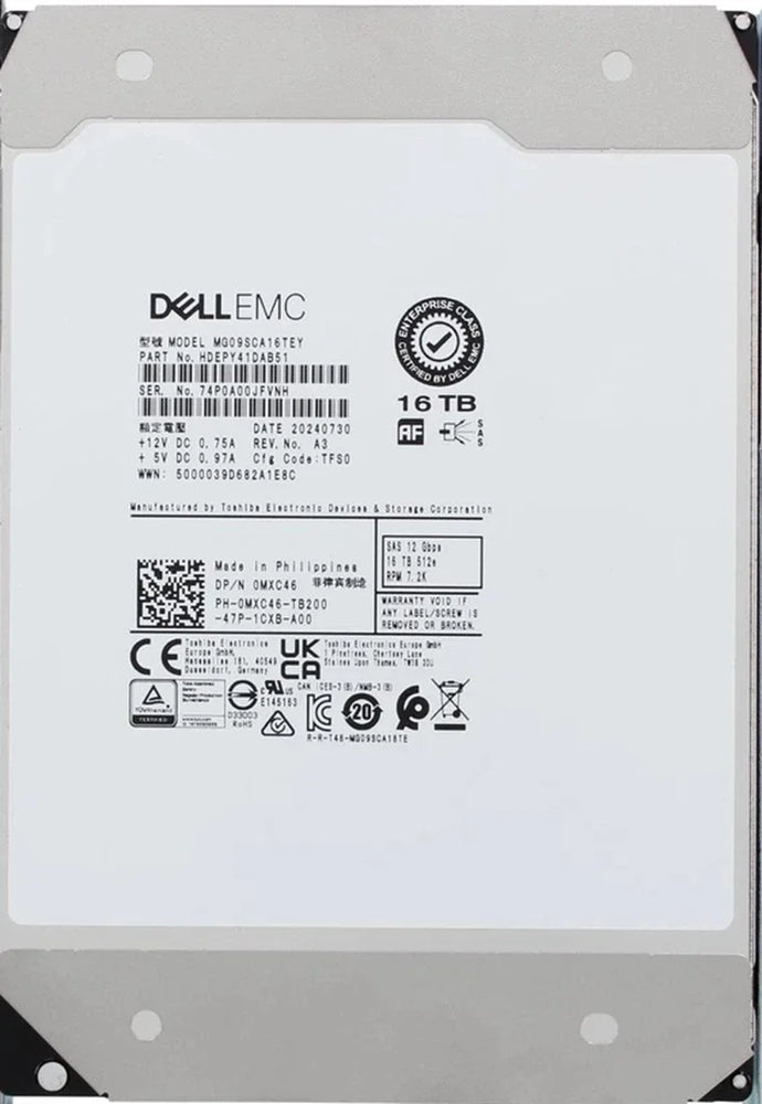Toshiba HDEPY41DAB51 Enterprise Capacity 16TB 7.2K SAS-12Gbps 512e SIE 3.5inch HDD Brand New Dell OEM | USED