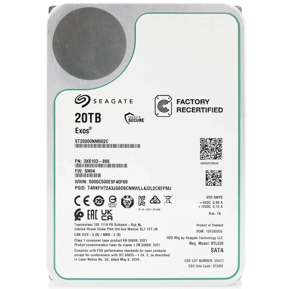 Seagate ST20000NM002C Exos 20TB SATA 6Gb/s 512e CMR 3.5inch Hard Disk drive | USED
