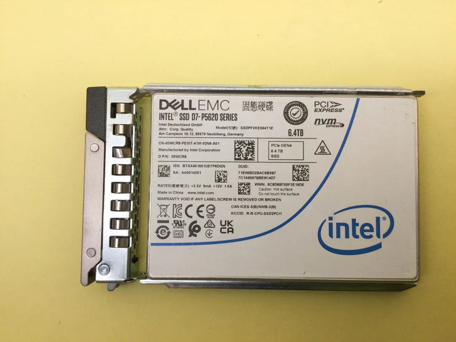 Dell 5WCR8 6.4TB PCIe Gen4 NVMe Mixed Use 2.5in Solid State Drive | USED