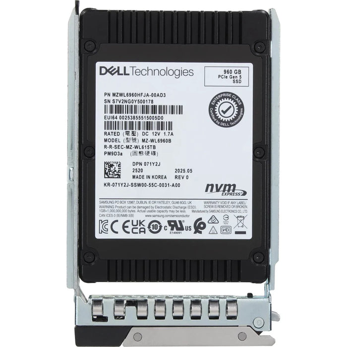 Dell 71Y2J 960GB Data Center NVMe PCIe Gen5 RI TLC 2.5Inch SSD | USED
