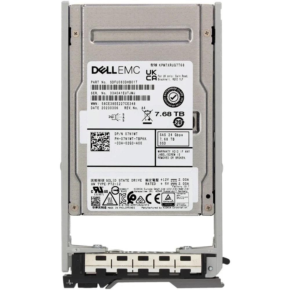Dell 7N1WT 7.68TB SAS-24Gbps 1DWPD 2.5Inch SSD for 13G, 14G T640 and T440 only and PowerVault ME5024 | USED
