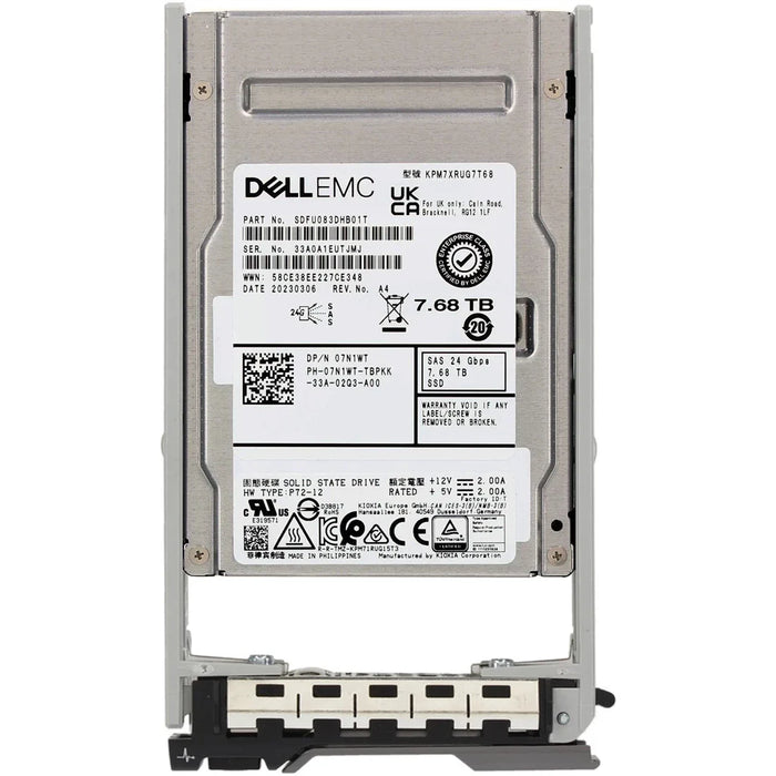 Dell 7N1WT 7.68TB SAS-24Gbps 1DWPD 2.5Inch SSD for 13G, 14G T640 and T440 only and PowerVault ME5024 | USED