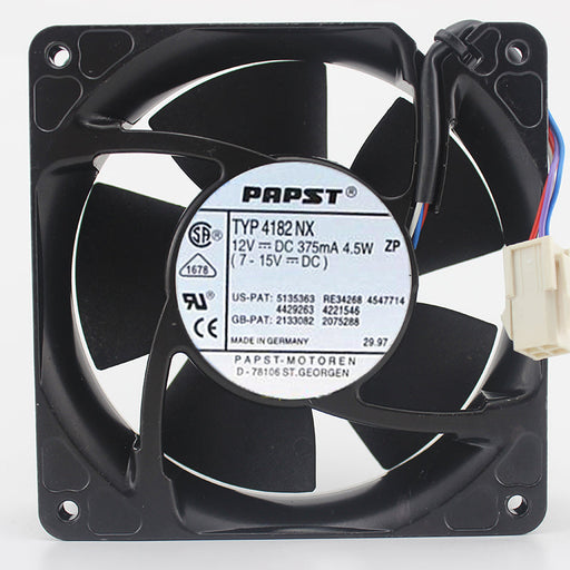 4182NX ebm-papst DC Fans Tubeaxial Fan, 119x119x38mm, 12VDC, 105.9CFM, 4.9W, 49dBA, 3200RPM, Ball Bearing