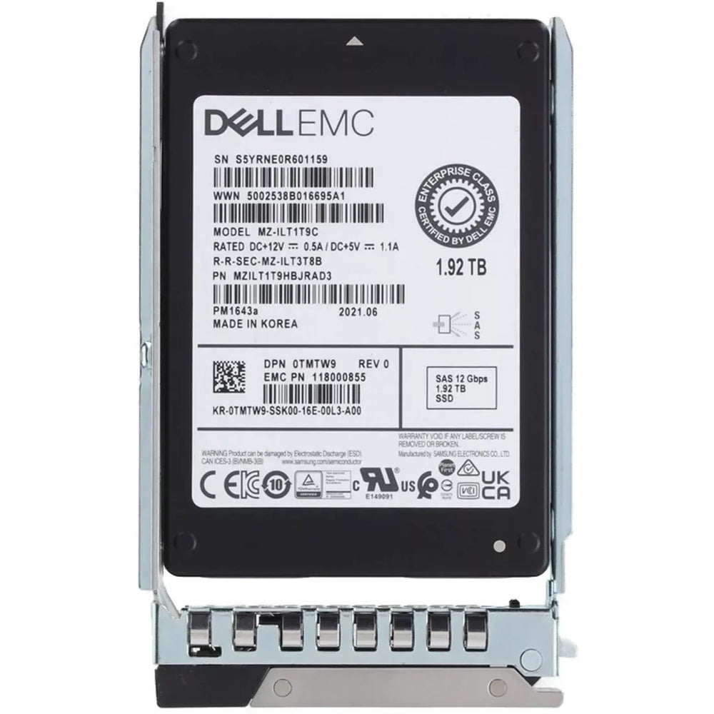 Dell 0TMTW9 1.92TB SAS 12Gbps Read Intensive 1DWPD 2.5Inch SSD | USED