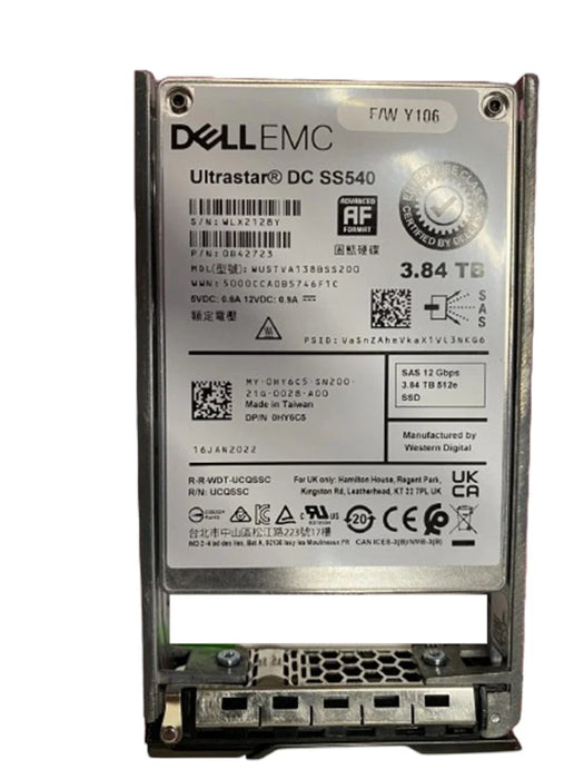 Dell HY6C5 3.84TB SAS 12Gbps 2.5inch Read Intensive SSD with tray for Compellent | USED