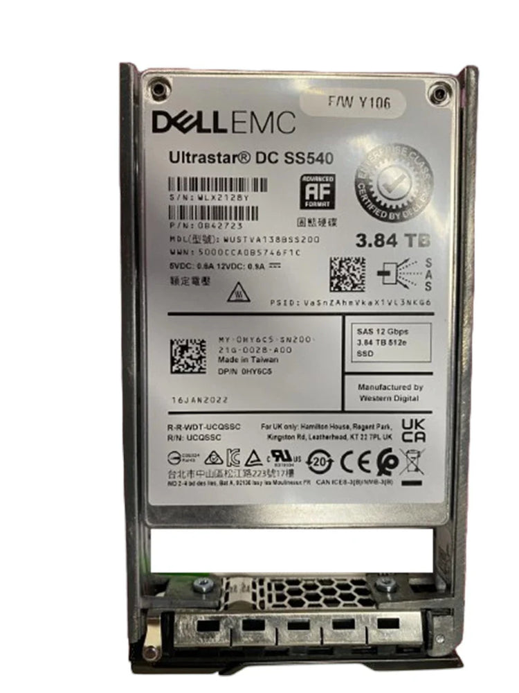Dell HY6C5 3.84TB SAS 12Gbps 2.5inch Read Intensive SSD with tray for Compellent | USED
