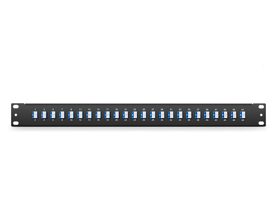 FHU 1U 19'' Fiber Adapter Panel, 48 Fibers OS2 Single Mode, 24x LC UPC Duplex (Blue) Adapter, Ceramic Sleeve